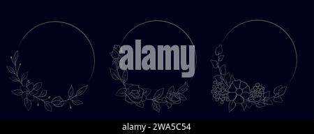 cornici floreali rotonde disegnate a mano. Illustrazione Vettoriale