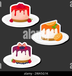 Illustrazione a tema: Cheesecake fresca dolce e gustosa composta da vari ingredienti, cheesecake di diversi alimenti commestibili, cheesecake di design questa fantastica torta Illustrazione Vettoriale