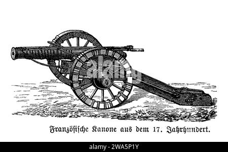 Cannone francese del XVII secolo su un carro a due ruote come artiglieria da campo Foto Stock