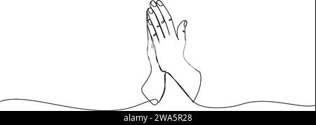 Pregare le mani con un'illustrazione vettoriale a linea continua Illustrazione Vettoriale