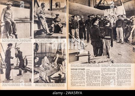 Un articolo della rivista "Illustrated" del 1941, del famoso fotografo di guerra Robert Capa, scritto e fotografato mentre attraversava l'Atlantico per coprire la guerra in Europa. Viaggiò su una nave che trasportava aerei militari americani per l'uso da parte della Gran Bretagna, nell'ambito del piano di Lend-lease - gli Stati Uniti non erano in quel momento coinvolti nella guerra. La storia completa è contenuta nelle immagini 2WA5RHE, 2WA5RMK e 2WA5RYA Foto Stock