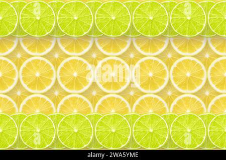 sfondo a fette di limone con strisce di lime sulla parte superiore e inferiore, motivo senza cuciture in direzione orizzontale Foto Stock