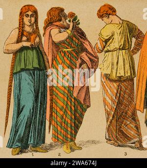 Gauls. Abito Gaulish da donna. Cromolitografia. "Historia Universal", di Cesar canto. Volume II, 1881. Foto Stock