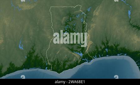 Il Ghana è delineato su una mappa colorata con laghi e fiumi Foto Stock