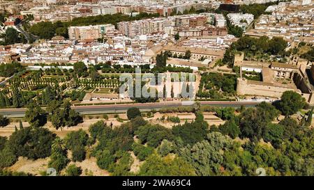 Foto drone Cordoba Alcazar, Alcázar de los Reyes Cristianos Cordoba Spagna Europa Foto Stock