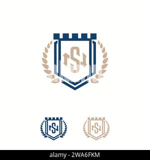 Elegante scudo e modello di design con logo vettoriale NS Letter. Illustrazione vettoriale Illustrazione Vettoriale