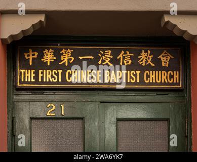 La prima chiesa battista cinese in Pell Street a Chinatown New York Foto Stock