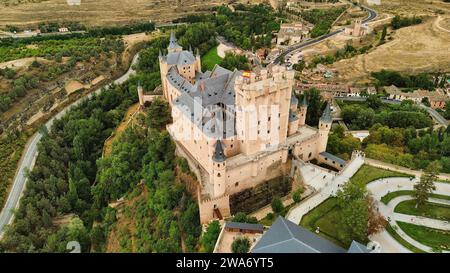 Foto drone Segovia Alcazar, Alcázar de Segovia Spagna Europa Foto Stock