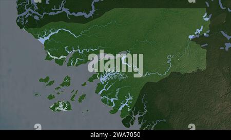 La Guinea-Bissau è evidenziata su una mappa di elevazione color pallido con laghi e fiumi Foto Stock