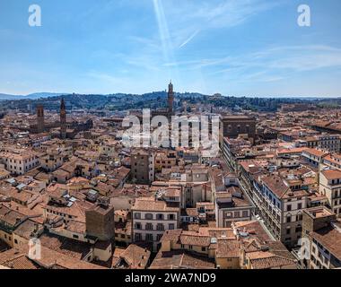 Vista panoramica di Firenze e Palazzo Vecchio, Italia Foto Stock