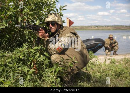 Forze militari STATUNITENSI. 170715QX735-0030 SHIROKYI LAN, Ucraina (15 luglio 2017)- - i marines ucraini forniscono sicurezza durante una missione di recupero di obiettivi di alto valore utilizzando barche Zodiac 15 luglio, a Shirokyi LAN, Ucraina, durante l'esercitazione Sea Breeze 2017. Sea Breeze è un'esercitazione multinazionale aerea, terrestre e marittima di Stati Uniti e Ucraina, designata per rafforzare la sicurezza collettiva, la stabilità e la sicurezza nel Mar Nero. (Foto del corpo dei Marines degli Stati Uniti di Sgt. Marcin Platek/rilasciata) Foto Stock