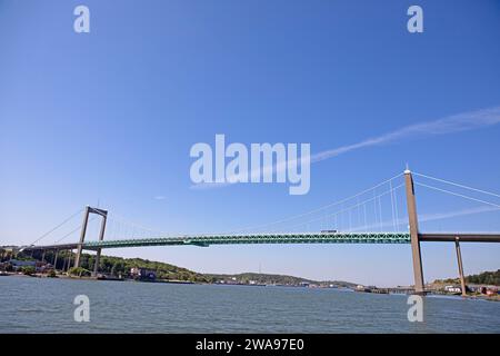 Ponte sospeso sul fiume Göta älv, Goteborg, provincia di Västra Götalands län, Svezia, Europa Älvsborgsbron Foto Stock