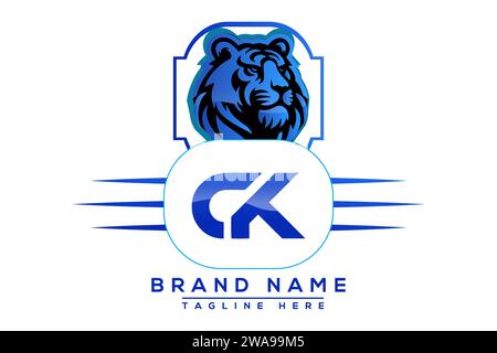 Logo CK Tiger Design blu. Logo Vector per le aziende. Illustrazione Vettoriale