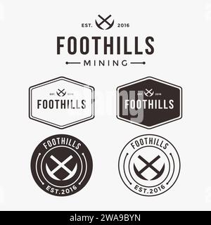 Logo vintage emblema sigillo logo minerario icona modello vettoriale su sfondo bianco Illustrazione Vettoriale