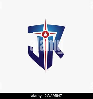 Icona logo schermatura JR con lettera modello vettoriale su sfondo bianco Illustrazione Vettoriale