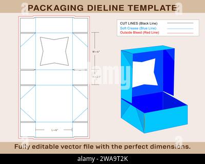 Visualizza casella torta, modello Dieline, file vettoriale modificabile. Illustrazione Vettoriale