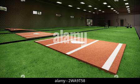 Gabbie di battuta interne per il rendering 3d di Baseball e Softball Foto Stock
