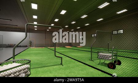 Illustrazione del rendering delle gabbie di baseball e softball al coperto Foto Stock