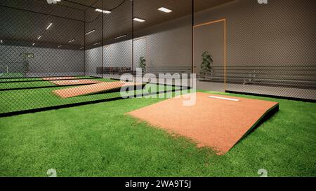 Gabbie di battuta interne per il rendering 3d di Baseball e Softball Foto Stock