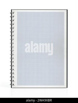 Blocco note a griglia isolato su sfondo bianco. Illustrazione 3D. Foto Stock