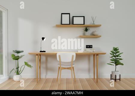 Confortevole area di lavoro, arredamento per ufficio. Rendering 3d, colore brillante. illustrazione del rendering 3d. Foto Stock