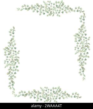 Acquerello illustrazione della cornice verde disegnata a mano, clipart del bordo di eucalipto Foto Stock