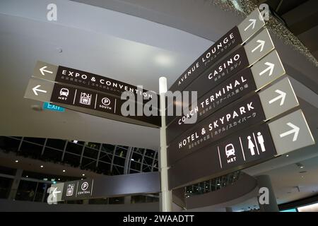 SINGAPORE - 5 NOVEMBRE 2023: Segnali direzionali visti all'interno dei negozi di Marina Bay Sands. Foto Stock