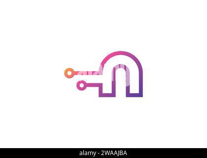 Modello di design del logo con monogramma vettoriale Letter N Technology. Molecola Letter N, Science and Bio Technology logo Vector Illustrazione Vettoriale