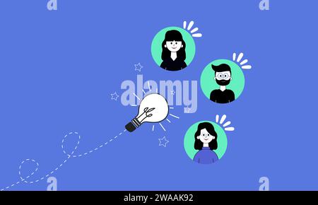 Illustrazione vettoriale del gruppo di lavoro, brainstorming, strategie aziendali, consulenza aziendale e gestione dei progetti. Illustrazione Vettoriale