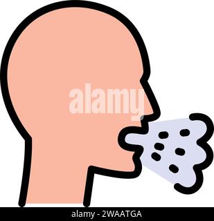 Icona colore tossificazione. Illustrazione della linea. Starnuto. Infezione virale, influenza, raffreddore sintomo. Alito cattivo. Tubercolosi, parotite Vector isolato semplice Illustrazione Vettoriale