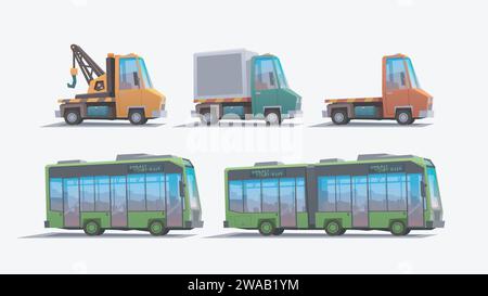 set di autocarri trainanti e altre auto commerciali Illustrazione Vettoriale