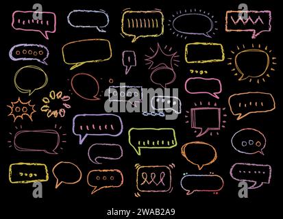 Serie di bolle di pensiero e di parole disegnate con gesso. Illustrazione Vettoriale