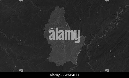 Lussemburgo evidenziato su una mappa di elevazione in scala di grigi con laghi e fiumi Foto Stock