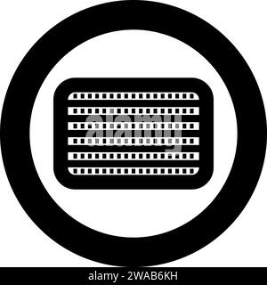Radiatore per auto servizio veicolo icona del concetto di dettaglio dei ricambi per auto in cerchio rotondo di colore nero illustrazione vettoriale immagine contorno solido stile semplice Illustrazione Vettoriale