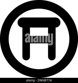 Tabouret per sgabelli con gambe icona in legno circolare rotonda di colore nero illustrazione vettoriale immagine contorno solido semplice Illustrazione Vettoriale