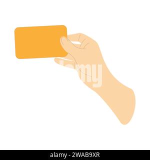 Mano che tiene la carta di credito su sfondo bianco con spazio per la copia del testo. . Illustrazione vettoriale Illustrazione Vettoriale