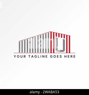 Logo design concept grafico astratto creativo stock vettoriale premium esclusivo edificio magazzino linea U iniziale linea 3D. Relativo al negozio di indutries Illustrazione Vettoriale