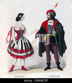 Maddalena et Sparafucile - i personaggi di Maddalena e Sparafucile nel III atto dell'opera "Rigoletto" del compositore Giuseppe Verdi (1813-1901) Foto Stock