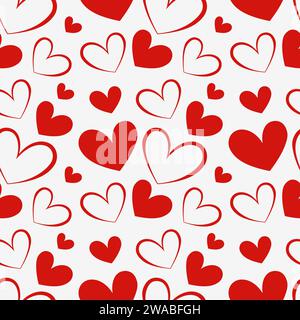 Motivo semplice e romantico senza cuciture nei cuori. Illustrazione vettoriale in stile semplice Illustrazione Vettoriale