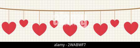 garland con cuori di carta rossa; Love, Valentine's Day Concept - illustrazione vettoriale Illustrazione Vettoriale