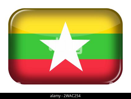 Pulsante rettangolare con icona Web Myanmar con illustrazione 3d del tracciato di ritaglio Foto Stock