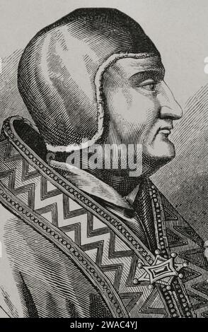 Clemente IV (1202-1268). Papa della Chiesa Cattolica (1265-1268). Nato Gui Foucois. Ritratto. Incisione. Sciences & Lettres au Moyen Age et à l'époque de la Renaissance. Parigi, 1877. Foto Stock