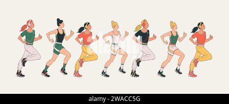 Set di sagome. Corridori su sprint. Running People Vector silhouette. Illustrazione Vettoriale