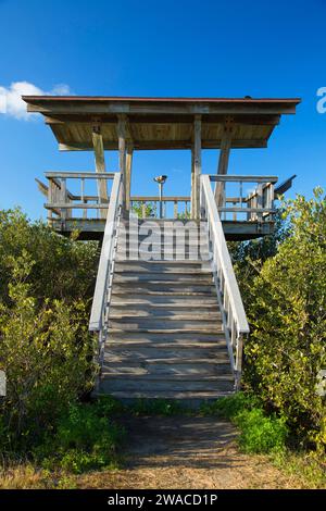 Torre di osservazione lungo il sentiero Allan Cruickshank Memorial Trail, Merritt Island National Wildlife Refuge, Florida Foto Stock