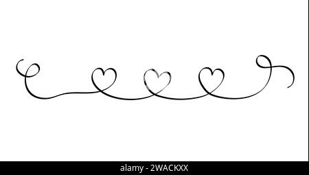 Love with Hearts frase scritta a mano con una sola riga continua in semplice stile doodle illustrazione vettoriale isolata per biglietti di auguri e cartoline Illustrazione Vettoriale