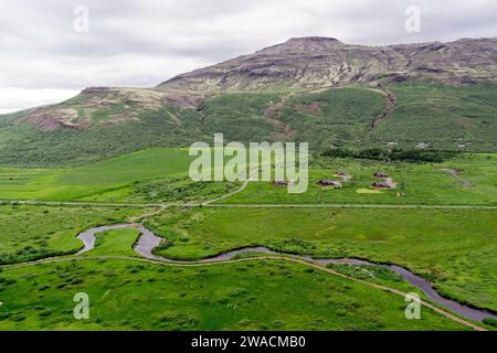 Paesaggio dell'Islanda vicino a Geysir, Helludalur Road Foto Stock