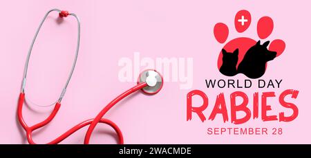 Banner di sensibilizzazione per la giornata Mondiale della rabbia con stetoscopio Foto Stock