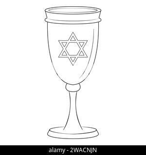 Un bicchiere di vino. Felice illustrazione di Hanukkah. Pagina da colorare. Art. Linea Illustrazione vettoriale. Illustrazione Vettoriale