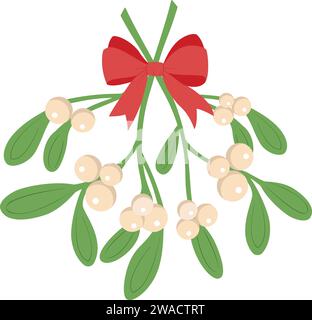 Ramo di vischio con bacche e arco rosso. Un bouquet di Natale. Illustrazione vettoriale Illustrazione Vettoriale