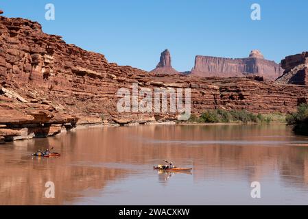 Gita sul fiume Green nel Canyonlands National Park, Utah. Foto Stock